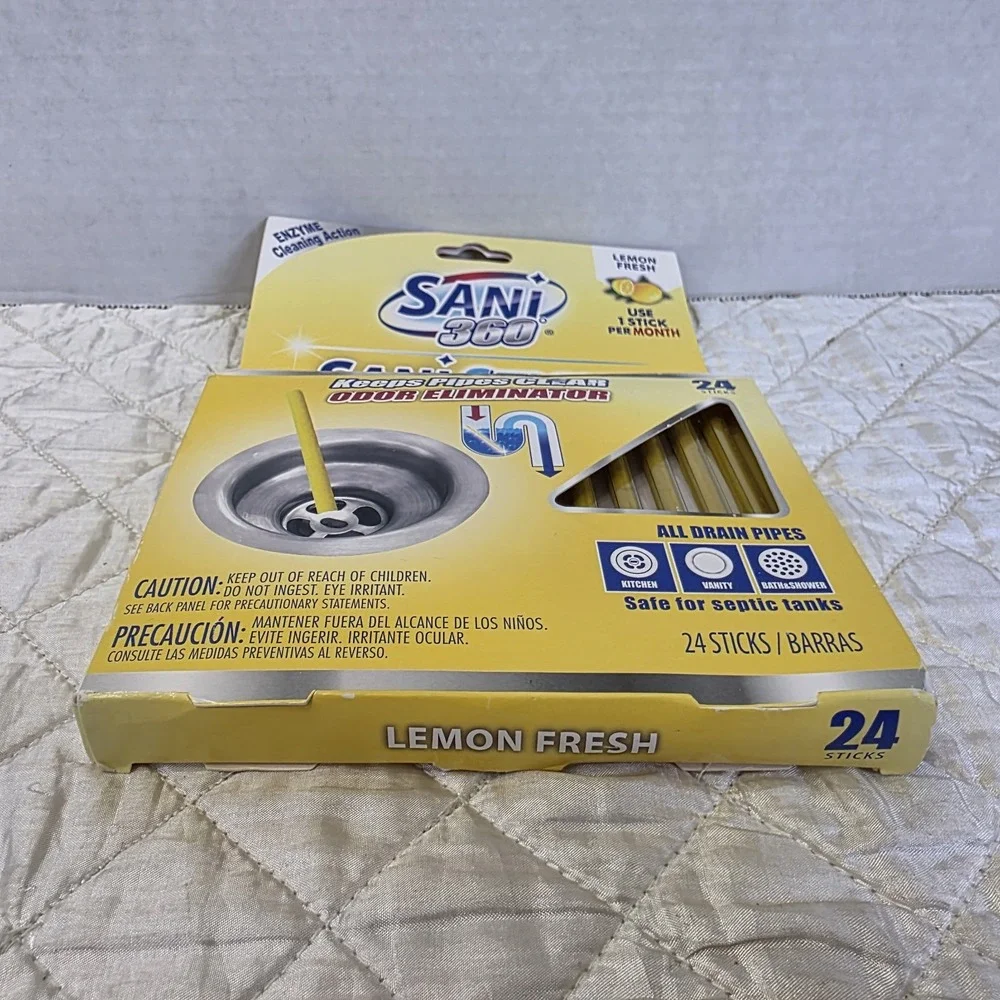 SANI 360 Sani Sticks Drain Cleaner Odor Eliminator Lemon 24ct EPA 40671
